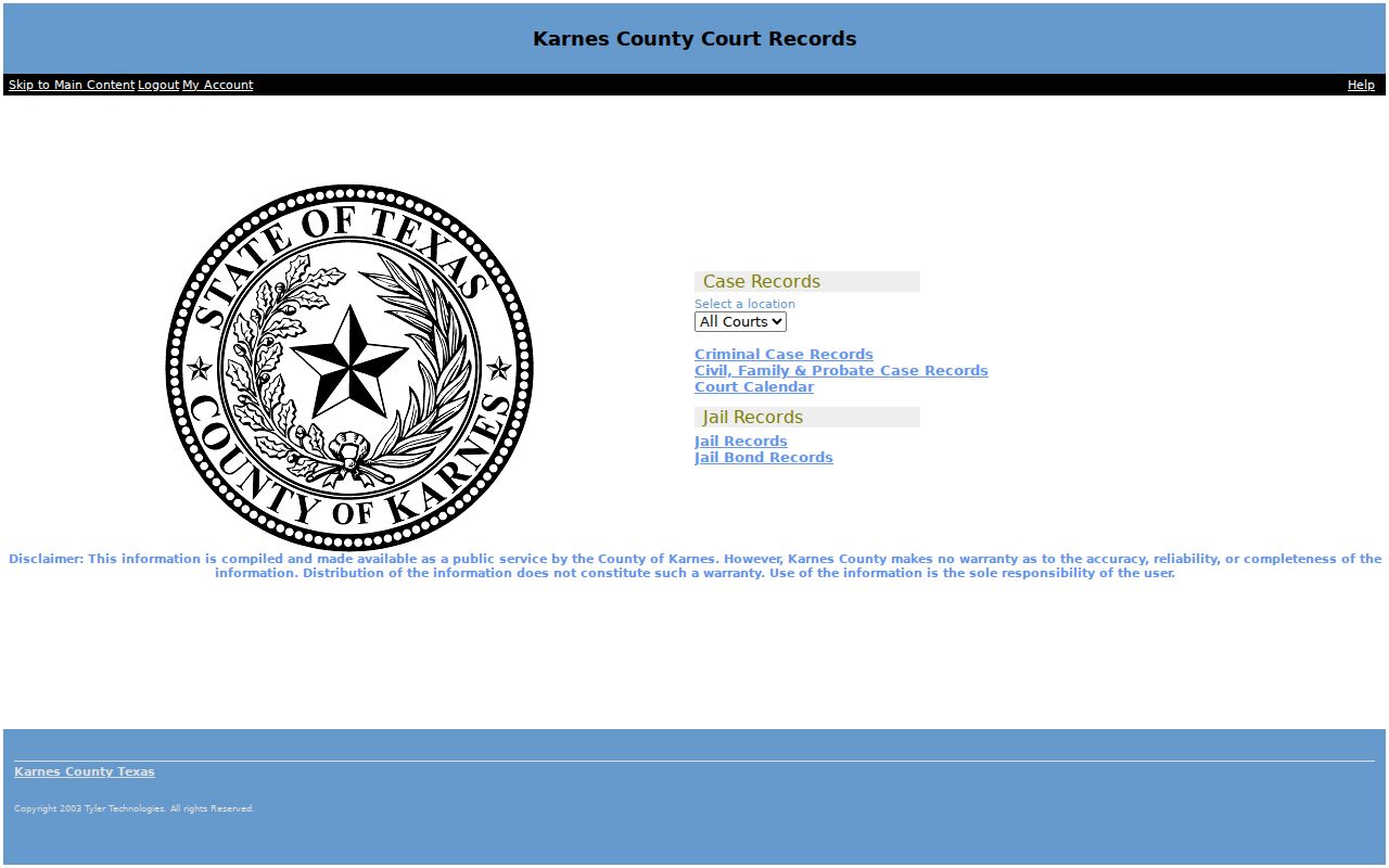 Karnes County Tyler public-access court records landing page